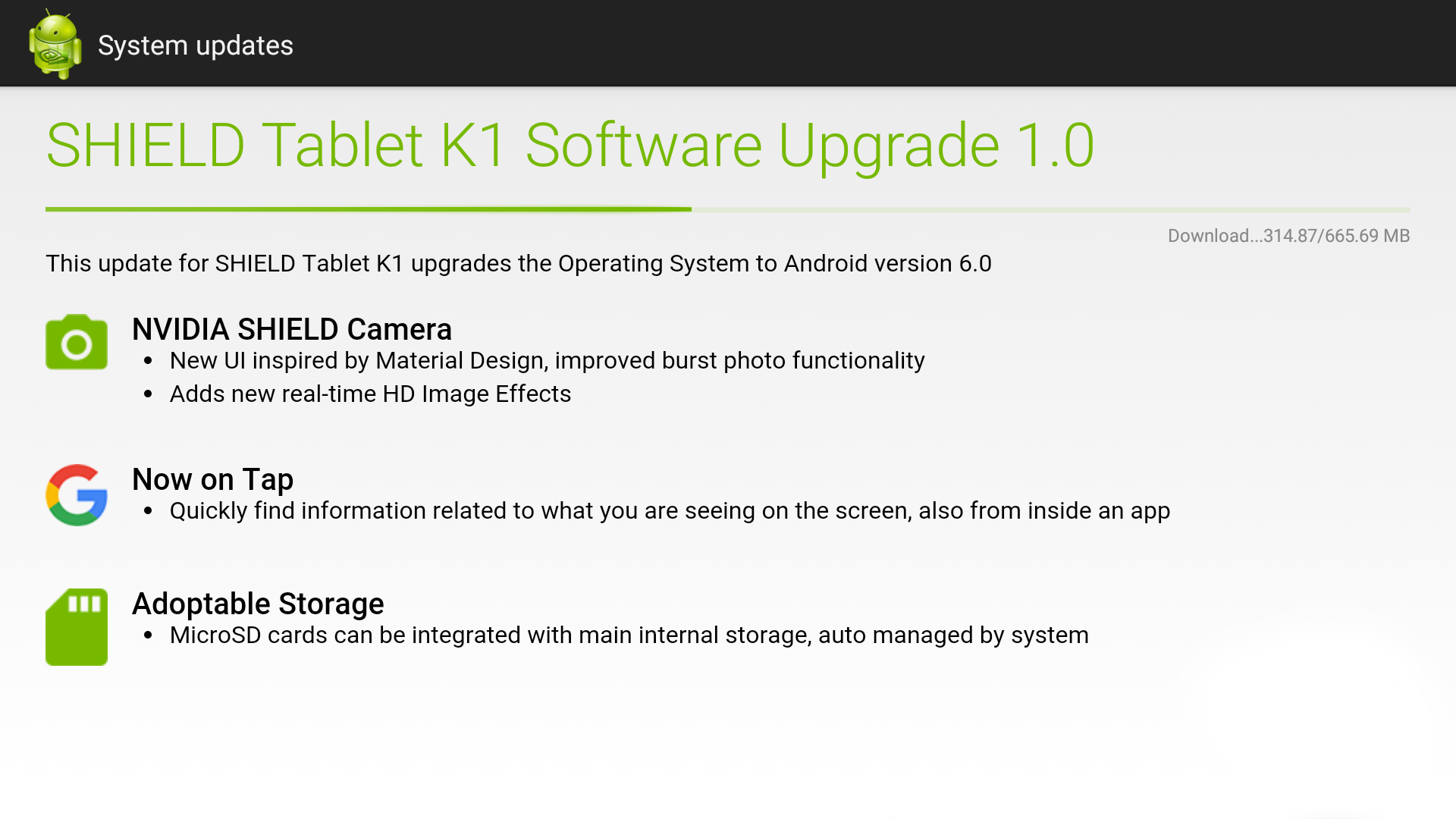 Nvidia SHIELD Tablet K1 Software Upgrade 1.0 Android 6.0
